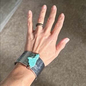 Silver Cuff Bracelet with Turquoise Stone